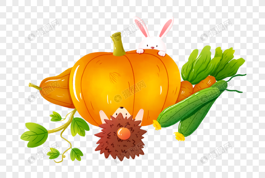秋收的蔬果和小动物图片