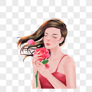 手拿玫瑰花的女性图片