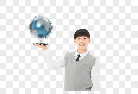 初中生男孩抱着地球仪图片