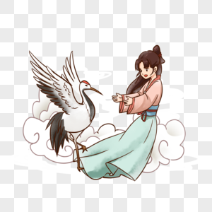高清图片白鹤与仙女玩耍高清图片白鹭仙鹤高清图片水墨白鹤卡通插画