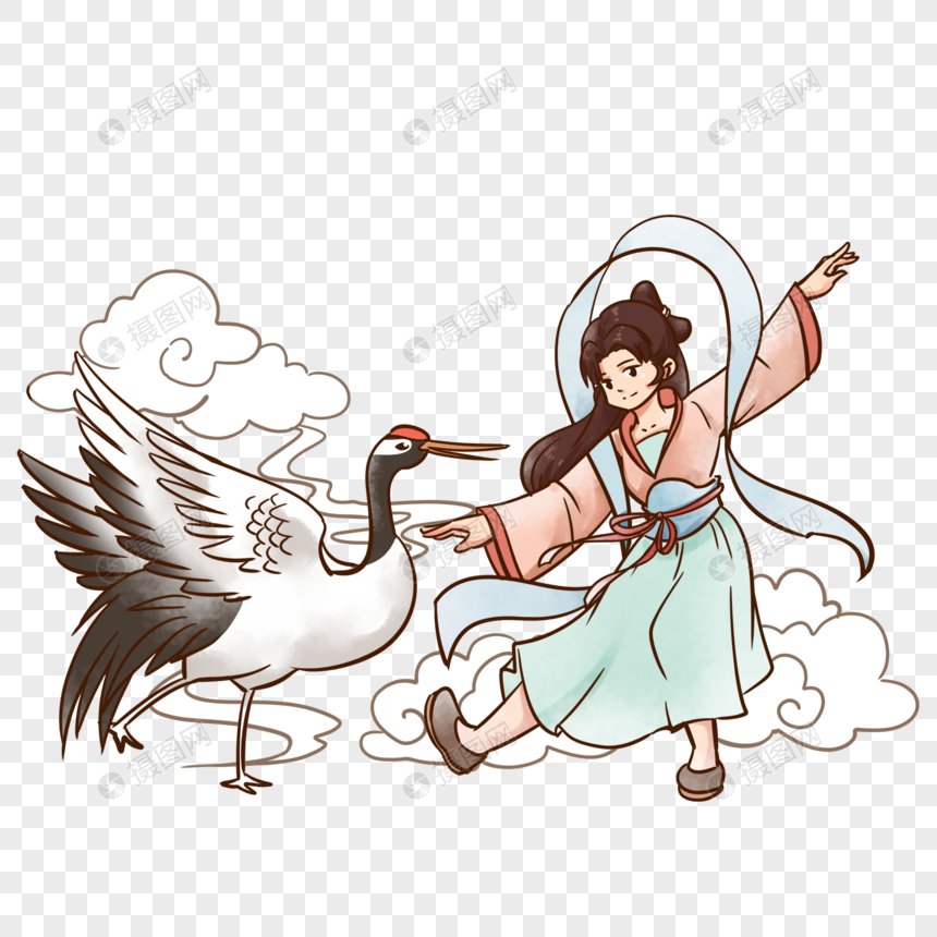 女孩与仙鹤跳舞