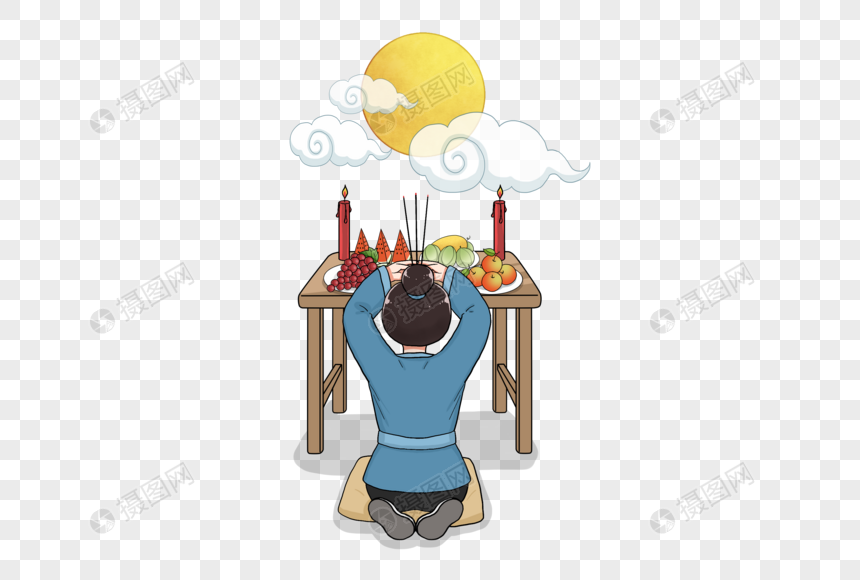 摄图网>免抠元素>手绘/卡通元素>古人跪拜祭祖.