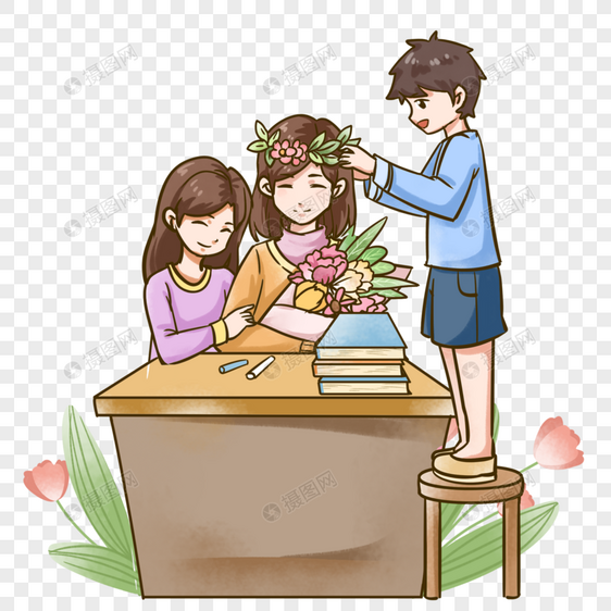 学生给老师献花图片