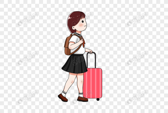 拿着行李箱去学校的女生图片