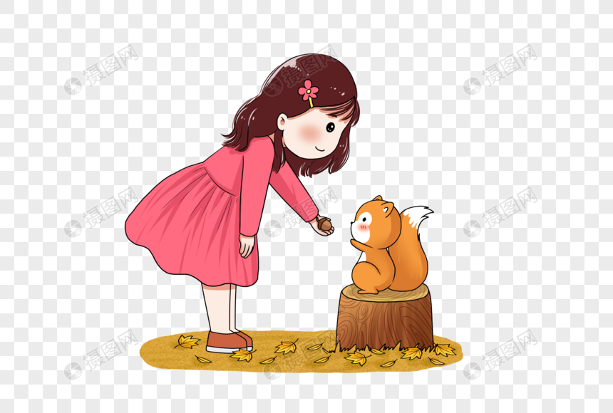 小女孩和小松鼠图片
