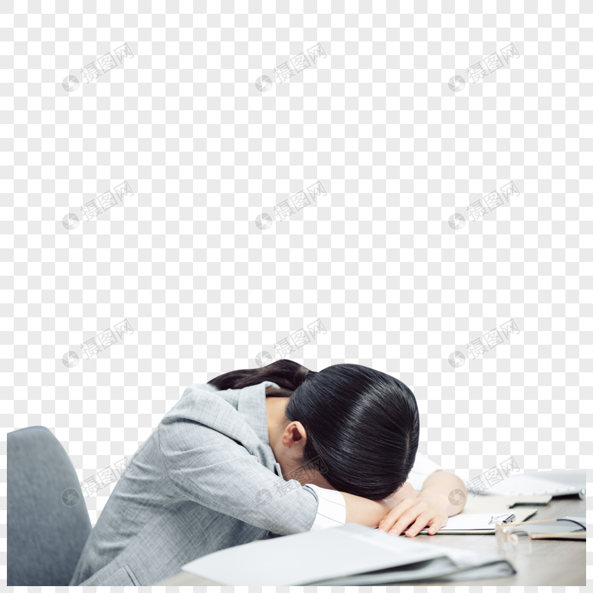 商务女性加班劳累趴桌子睡觉