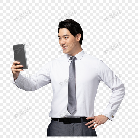 商务男性拿平板电脑图片