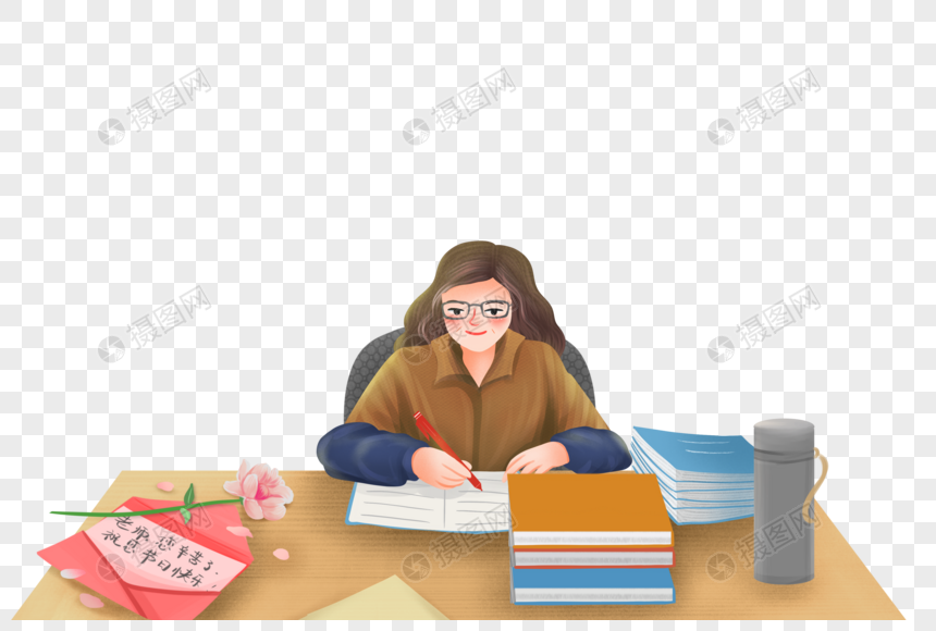 认真批改作业的老师