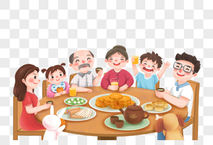 中秋团圆吃饭的大家庭高清图片