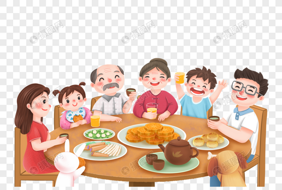 中秋团圆吃饭的大家庭图片