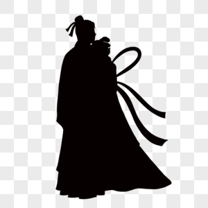 桃花枝条剪影古风情侣剪影素材