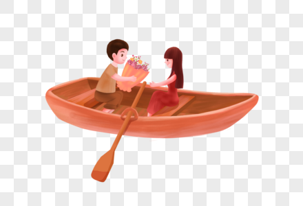 男生和女上在小船上约会图片