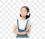 小女孩头戴耳机学习图片