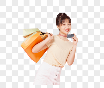 年轻美女用信用卡购物图片