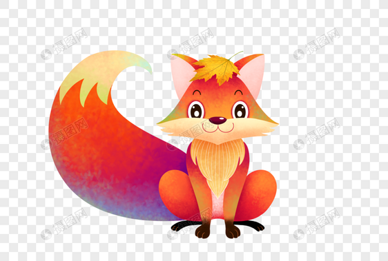 头顶枫叶的小狐狸图片