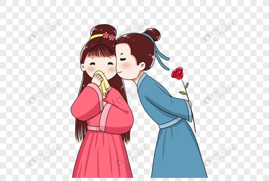 亲吻的古风情侣