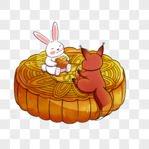 兔子与松鼠吃月饼图片