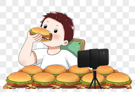 大胃王吃播吃汉堡包高清图片