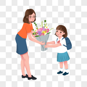 送老师鲜花的女孩图片