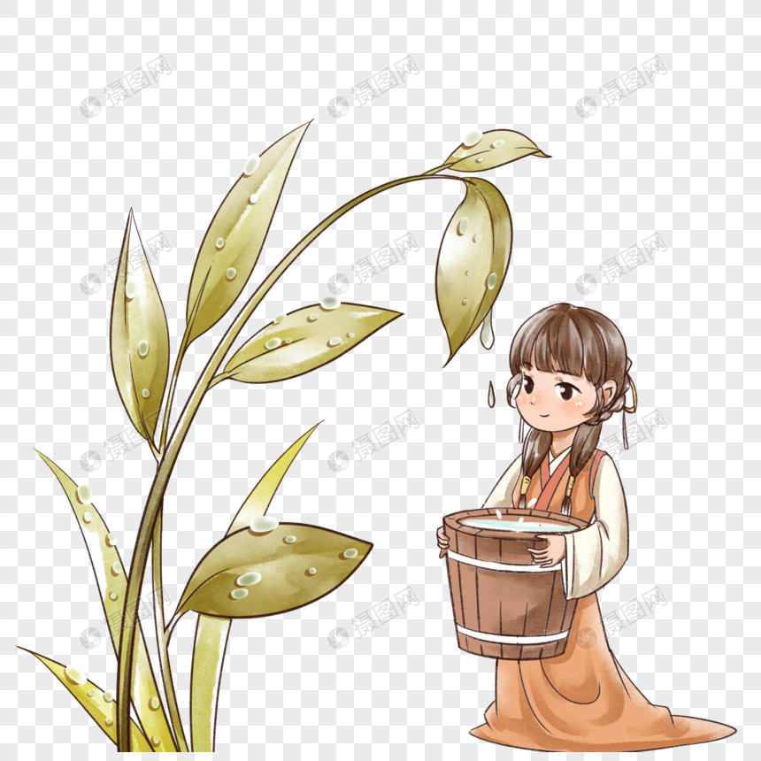 女孩接露水