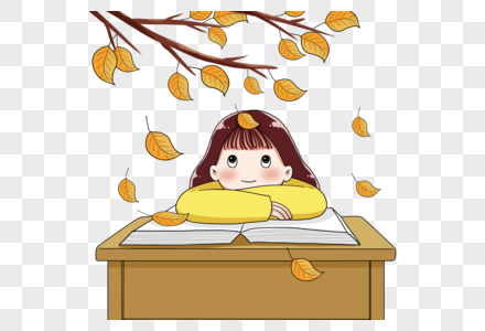 秋天在树下看书的女孩图片