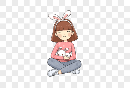 抱着兔子的小女孩图片素材