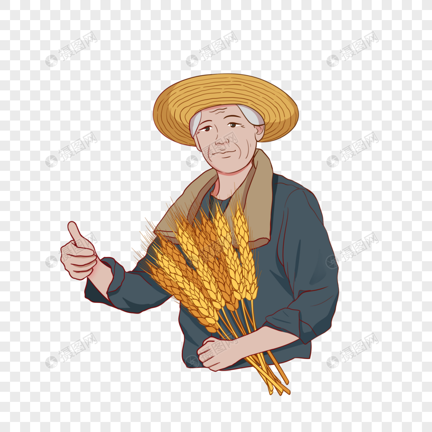 农民拿着稻谷点赞