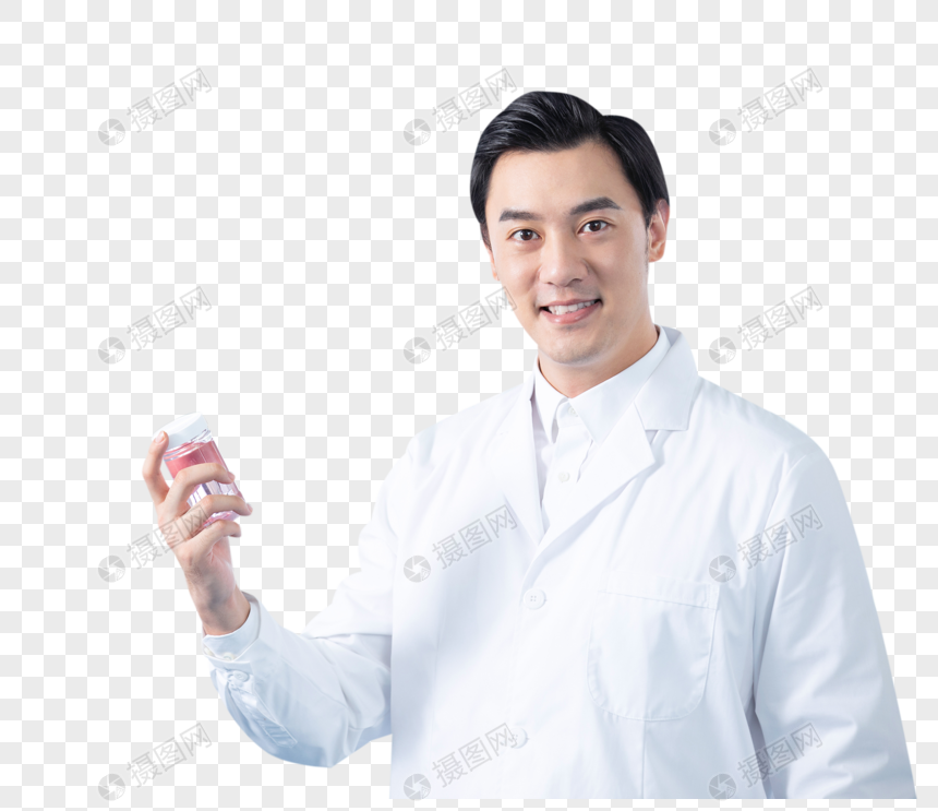 男性医疗科研人员手拿药品图片