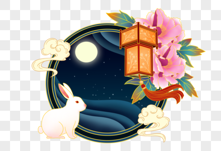 中秋节小兔子赏月图片