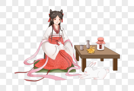 品茶的汉服女子图片