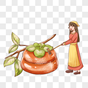 女孩擦除柿子上的霜图片