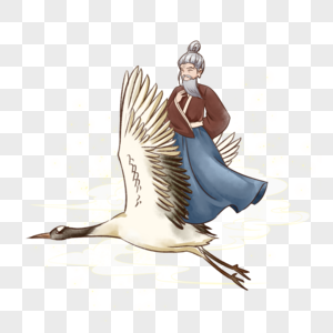 乘飞艇老人乘仙鹤素材