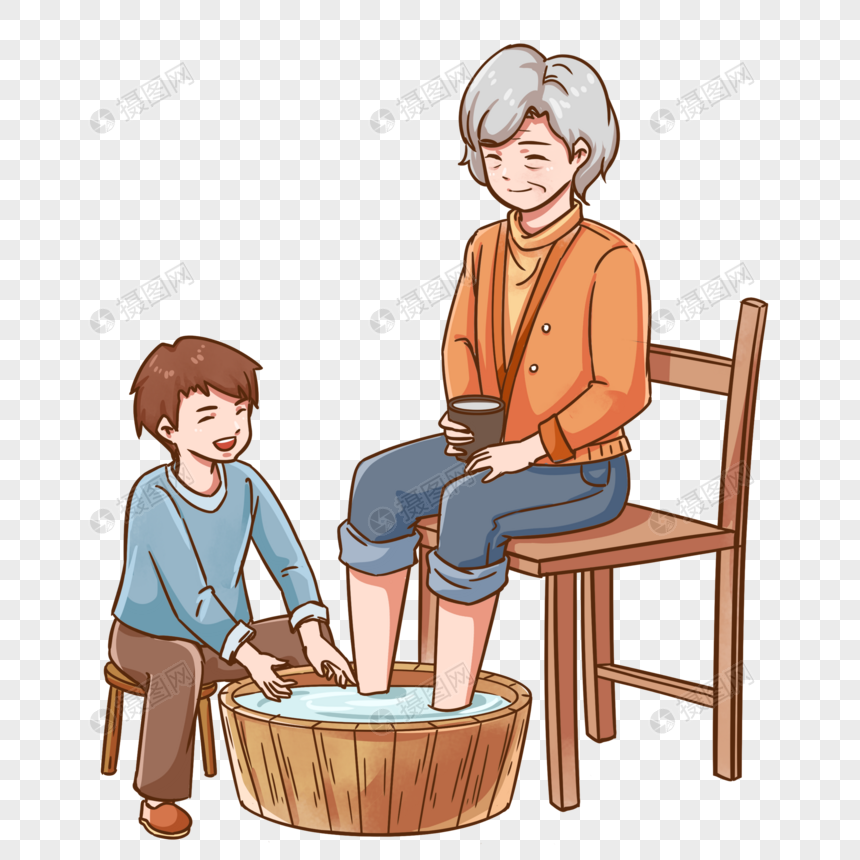 孩子给老人洗脚