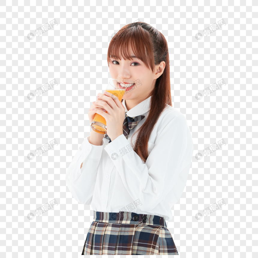 喝果汁的女大学生图片