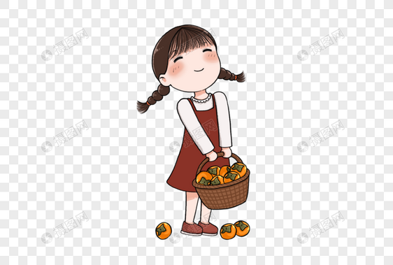 提着柿子的小女孩图片