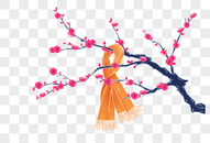 挂在梅花树上的围巾图片