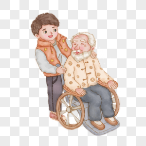 陪伴坐轮椅的爷爷图片