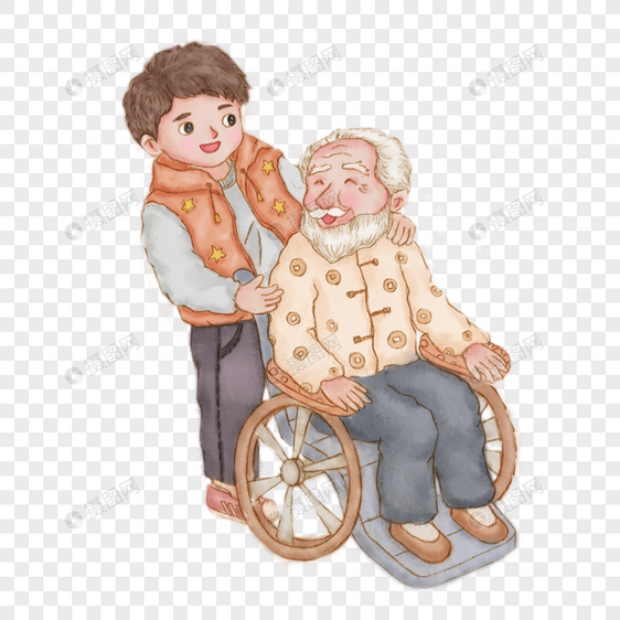 陪伴坐轮椅的爷爷图片