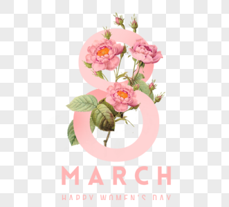粉红色花朵与时尚妇女节8字符视觉元素交织在一起图片