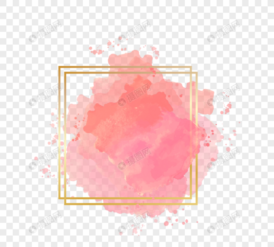粉色渐变水彩笔金色边框笔刷效果图片