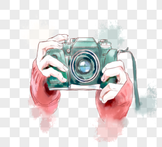 手绘水彩绿色相机手元素图片