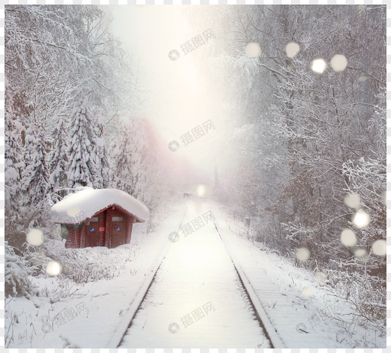 雪中的铁轨图片