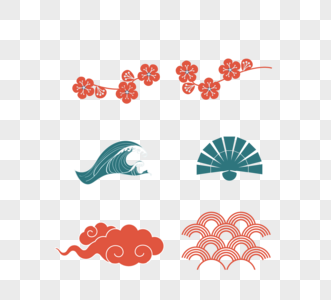 简约传统系泊折扇樱花日本特色元素图片