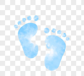 水彩手绘晕染色渐变蓝色婴儿脚印图片