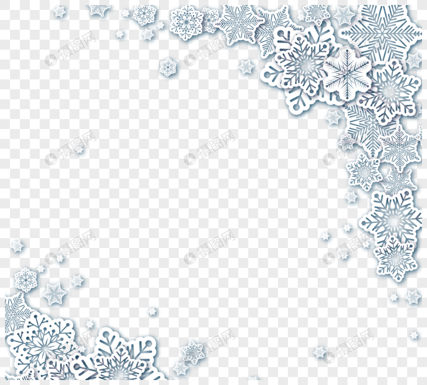 三维剪纸白色雪花几何花边边框图片