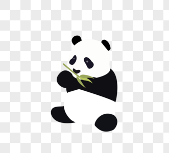 矢量平面黑白大熊猫吃竹子图片