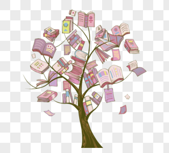 粉色知识树手绘元素书本教育图片