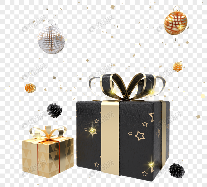 3d黑金质感圣诞礼品盒图片