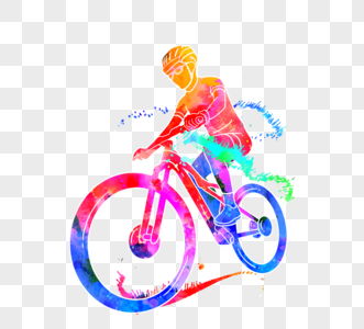 骑自行车人创意和彩色剪影高清图片