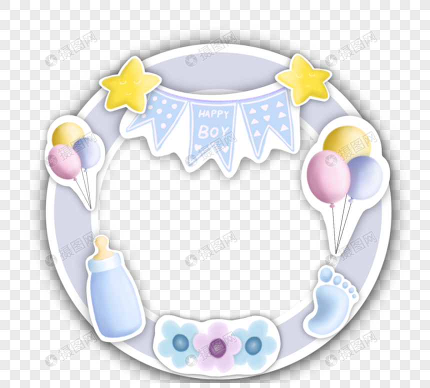 婴儿贴纸风格明星横幅气球瓶花脚粉色蓝色男孩相框图片